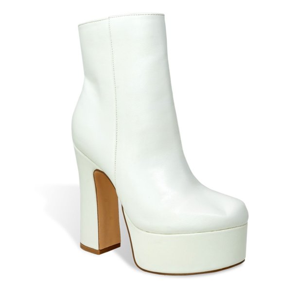 Women’s Block Heel Platform Leather Round Toe Chelsea Bootie - Picture 2 of 5